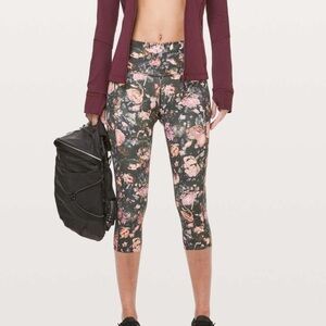 Lululemon Fast & Free Crop II Nulux Frosted Rose Multi Leggings Size 4